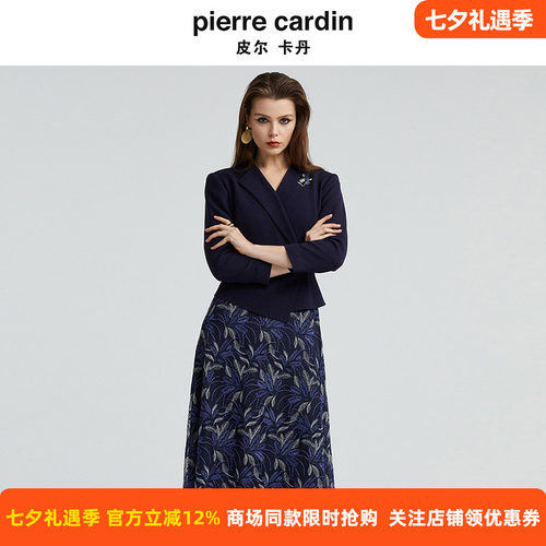 皮尔卡丹女装秋冬醋纤蕾丝拼接时尚浪漫假两件连衣裙P4319E4991N0