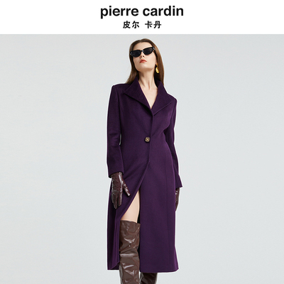 皮尔卡丹女装大衣 商务休闲通勤风含绵羊毛宽松H型垂感毛呢大衣女