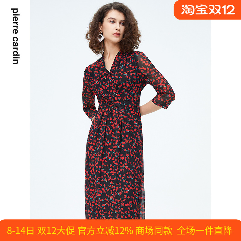 通勤淑女碎花修身连衣裙