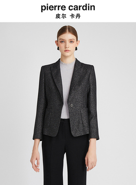 皮尔卡丹女装冬季新款灰色复古气质休闲羊毛通勤西服P2407U2945B2