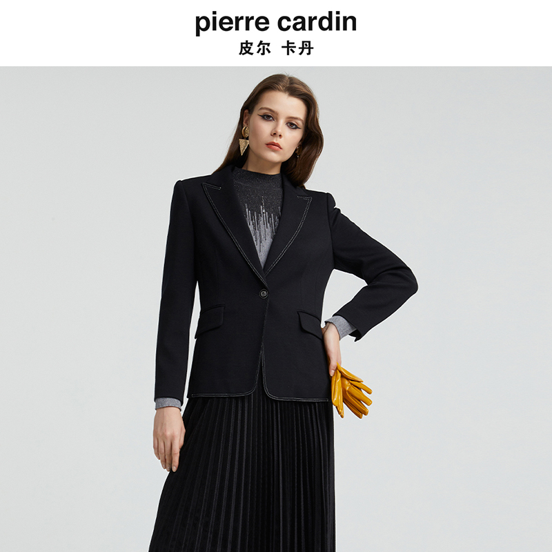 皮尔卡丹女装秋冬新款黑色经典设计感上衣公职女西服P4409U4965B0
