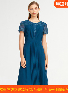 皮尔卡丹女装夏季新款蕾丝拼接淑女连衣裙P1248D1055L3