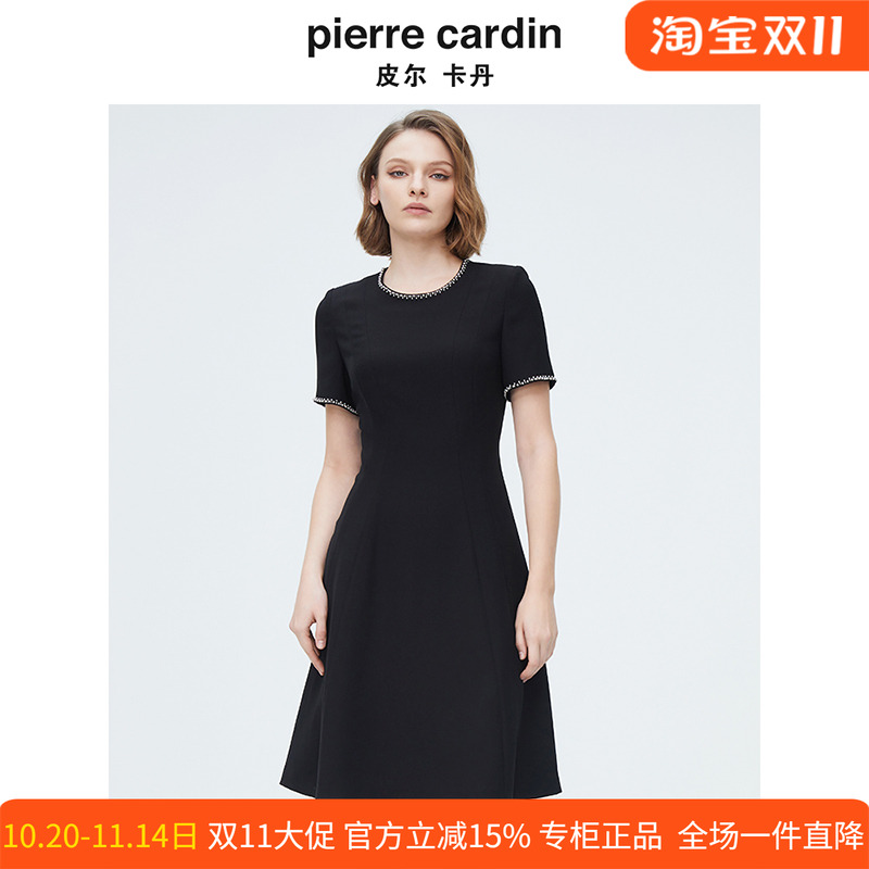 卡丹夏季连衣裙女短袖赫本风小黑裙黑色时尚中长款收腰显瘦经典款