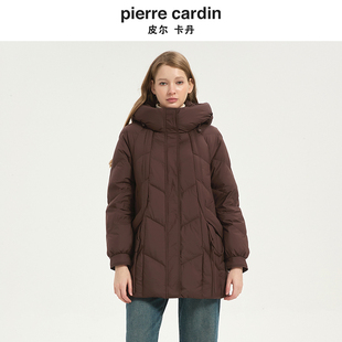皮尔卡丹女装冬季咖色白鸭绒保暖一手长时尚羽绒服CD54YS033