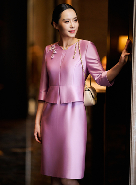【醋纤】皮尔卡丹女26春新款粉红色宴会礼服连衣裙P51008E5036F0