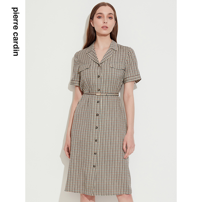 复古英伦格纹短袖连衣裙