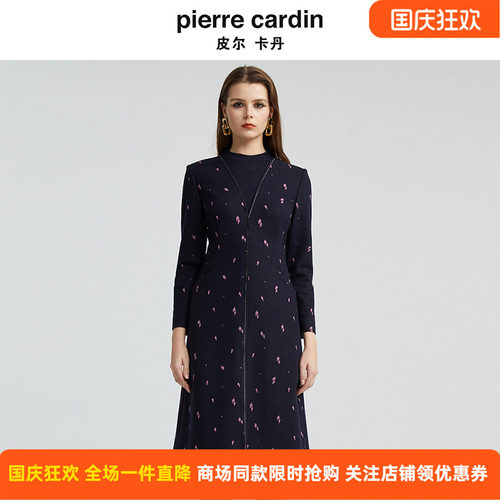 皮尔卡丹女通勤干练职业连衣裙秋冬中长款设计感裙子P4430E4912F3