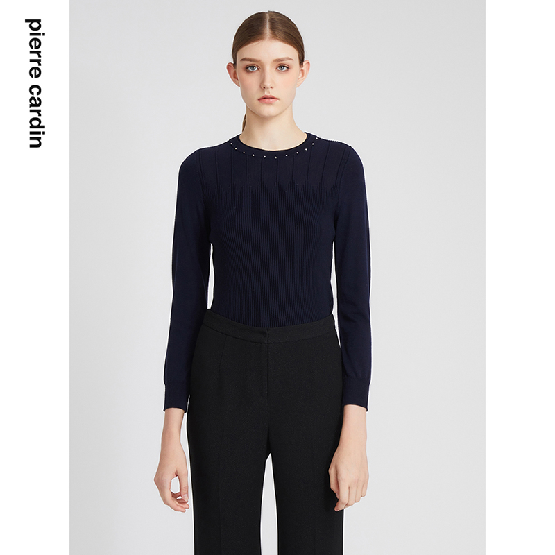 皮尔卡丹女装绵羊毛圆领针织衫