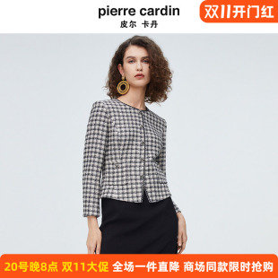 皮尔卡丹女装25年秋季新款黑白格子拼接假两件连衣裙P4111E3859B3