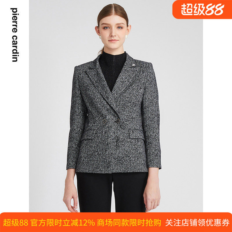 商场同款皮尔卡丹女装西服高频时尚干练羊毛商务通勤上衣外套
