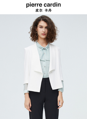 皮尔卡丹女装秋季新款纯白色长袖上衣小众设计师西服P4100U4035W0