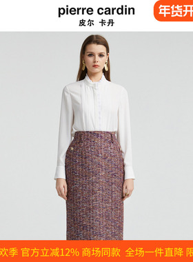 【爆款补单】皮尔卡丹女装秋季木耳边宫延风立领衬衫P4338B4989W0