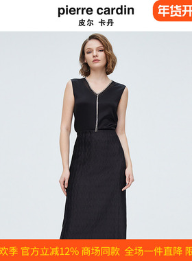 皮尔卡丹女装夏季新款黑色无袖V领透气舒适打底衬衫P4154A4003B0