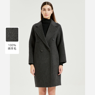 皮尔卡丹女装灰色中长款女士羊毛大衣沉稳干练外套CD54CL028H0
