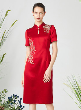 旗袍礼服醋酸连衣裙皮尔卡丹女