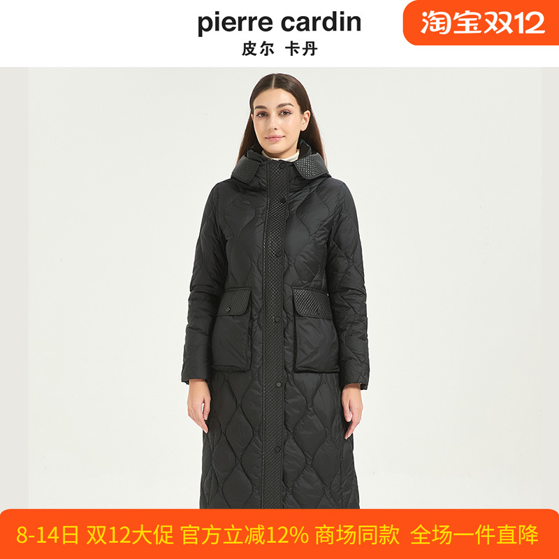 皮尔卡丹女冬季新款白鸭绒时尚个性连帽加厚保暖羽绒服CD54YH021