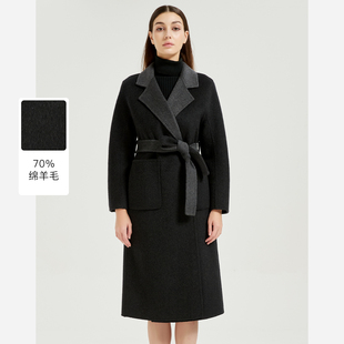 皮尔卡丹女装冬季新款中长款纯羊毛大衣百搭通勤时尚CD54CL026B0