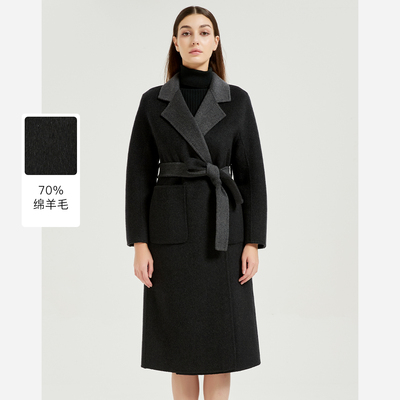 皮尔卡丹女装冬季新款中长款纯羊毛大衣百搭通勤时尚CD54CL026B0