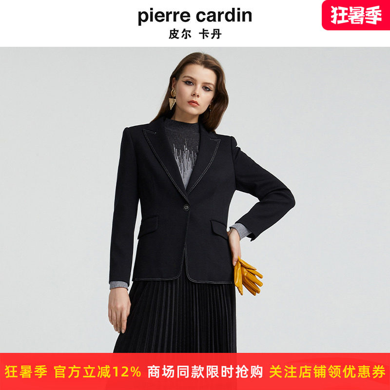 皮尔卡丹女装秋冬新款黑色经典设计感上衣公职女西服P4409U4965B0