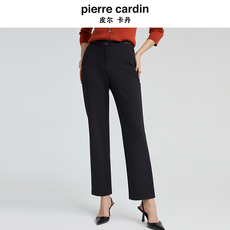 皮尔卡丹女装秋季新款黑色轻商务雅致格调西装直筒裤P4316T4995B0