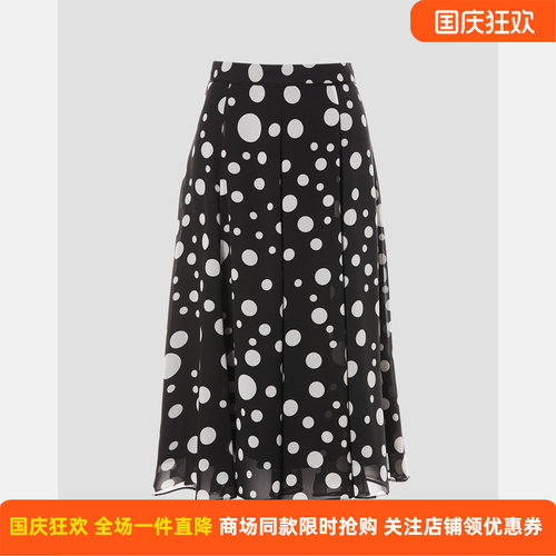 皮尔卡丹女装夏季新款黑花色中长款波点半身裙A字裙P52119S5016B3