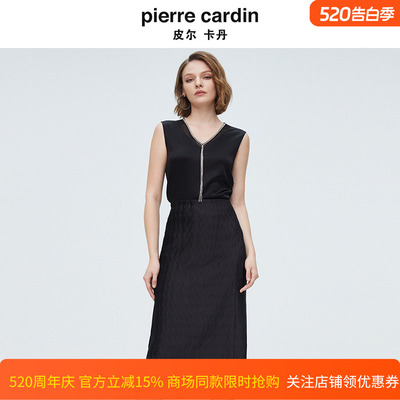 皮尔卡丹女装夏季新款黑色无袖V领透气舒适打底衬衫P4154A4003B0