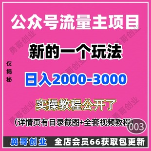 公众号流量主新玩法副业项目教程课程视频资料在家就能挣到钱上手