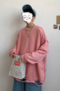 XZ216-WY37-P48【20春】男女情侣圆领套头破洞卫衣图片