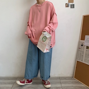 XZ216-WY37-P48 2024秋冬款卫衣 男士休闲圆领破洞卫衣图片
