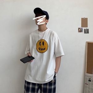 XZ216-T39-P28 2025春夏新款男休闲圆领笑脸植绒短袖体恤 质感好图片