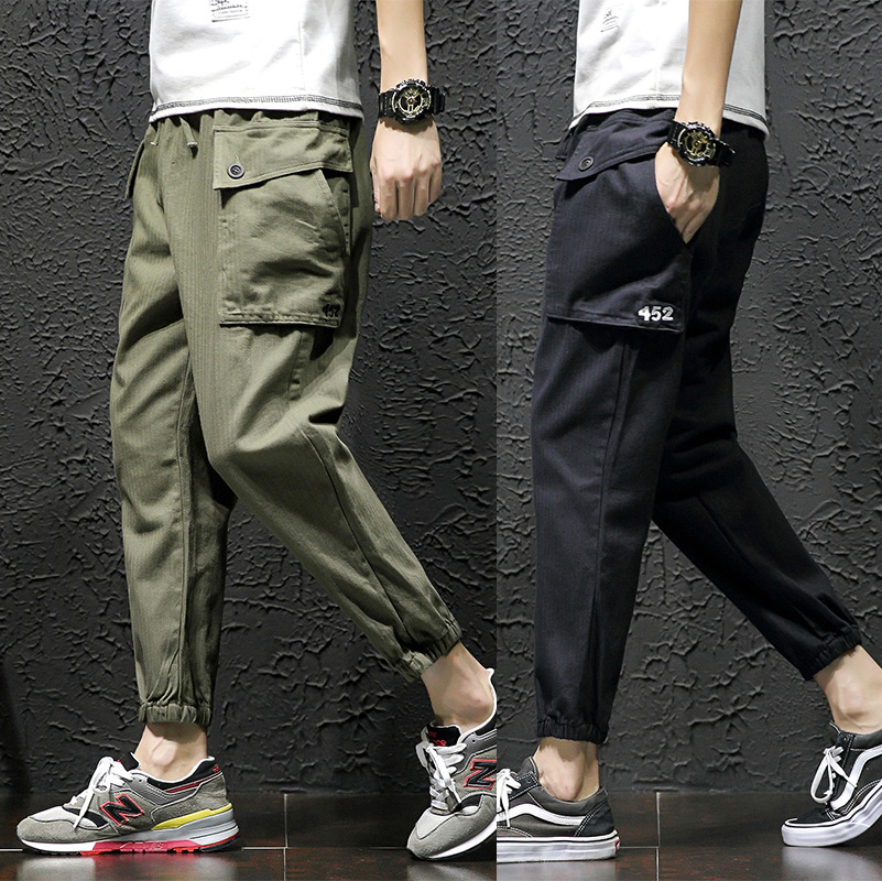 XZ216-K02-F55【M-5XL】纯棉3色2018男士休闲工装裤日系束脚裤绿，男装休闲裤，星座716