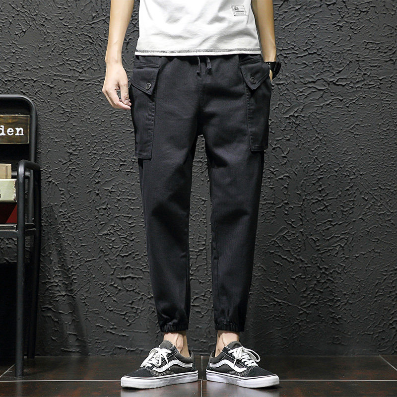 A452-K02-F55【M-5XL】纯棉3色2018男士休闲工装裤日系束脚裤卡,男装休闲裤,星座716