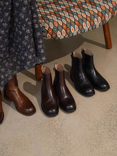 zachpeng烟筒靴女2024新款秋英伦风牛皮真皮中筒切尔西靴女小短靴