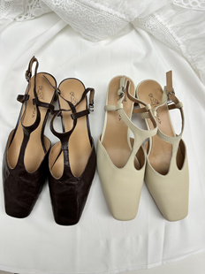 gelly法式复古凉鞋女夏2025年新款方头粗跟T字带一字扣玛丽珍单鞋