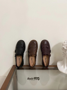 zachpeng真皮法式复古雕花小皮鞋流苏英伦风乐福鞋韩系平底单鞋女