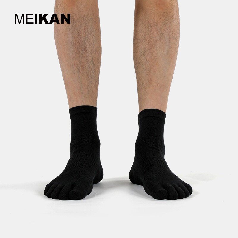 MEIKAN 男士五指袜 岛精机中筒coolsun分趾袜 运动短筒跑步袜子