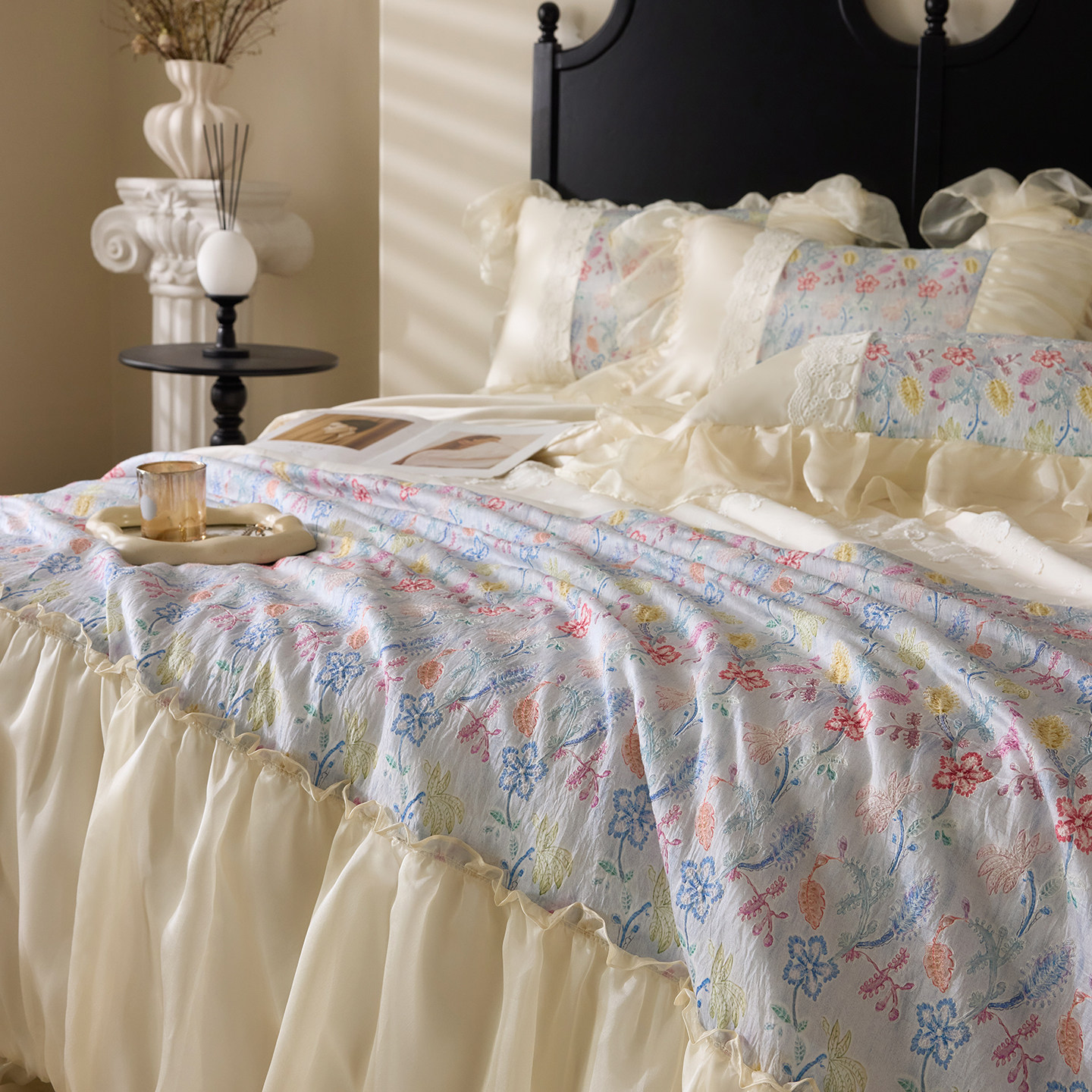 新款纯棉高端100支长绒棉四件套轻奢全棉刺绣被套A类床裙床单套件