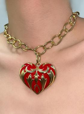 2026复古金色虎斑纹理爱心吊坠项链女款小众气质大气高级新款锁骨