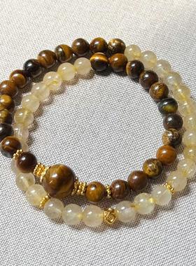 2026双圈虎眼石高级复古新款黄发晶手链水晶手串中式精致饰品礼物