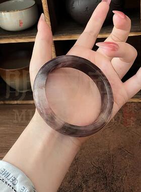 2026天然新疆金丝玉紫罗兰扁条手镯冰种飘花细圆条手镯女玉镯子叮