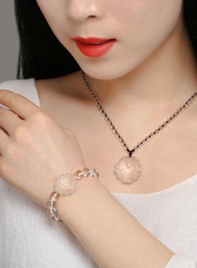 2026天然白水晶狐狸手链女透明白色水晶九尾狐吊坠男项链招财桃花