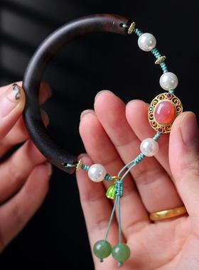 2026夏季女款沉香木手镯半镯手链手工编织饰品民族风手饰女友礼品