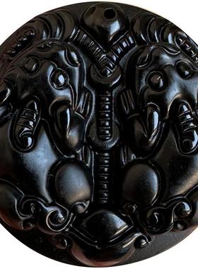 2026正宗黑曜石双貔貅吊坠 男女款圆形公母一对貔貅守库保财皮丘