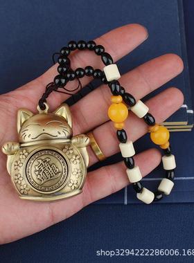 2026招财猫福袋新款黄铜实心迷你手把玩件桌面招财摆件手把玩挂件