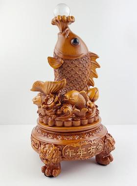 2026厂家直销木纹年年有余金龙鱼摆件创意中式客厅家居招财桌面装