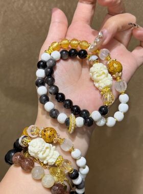 2026流通处大漆溏心玛瑙金箔琉璃盘缠手串九尾狐凤九闺蜜双圈手链