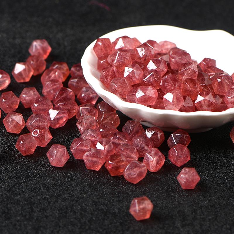2025天然5A草莓晶钻石切面散珠子diy手工饰品编织水晶手链配件单