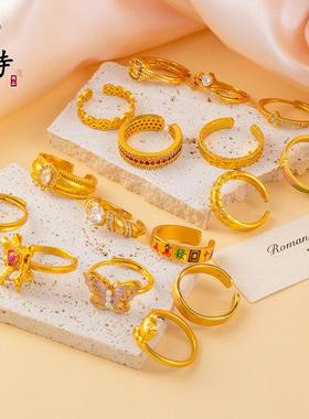 2026戒指小众高级感镶钻简约轻奢复古百搭沙金可调节开口蝴蝶指环