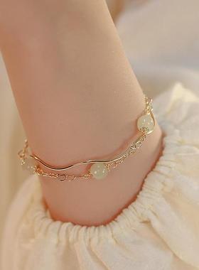 2026烟雨江南*天然和田玉手镯ins小众设计轻奢复古感手链2022新款