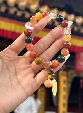 2026风景区手串福禄寿水晶琉璃金箔十八子搭配五路财神送朋友闺蜜